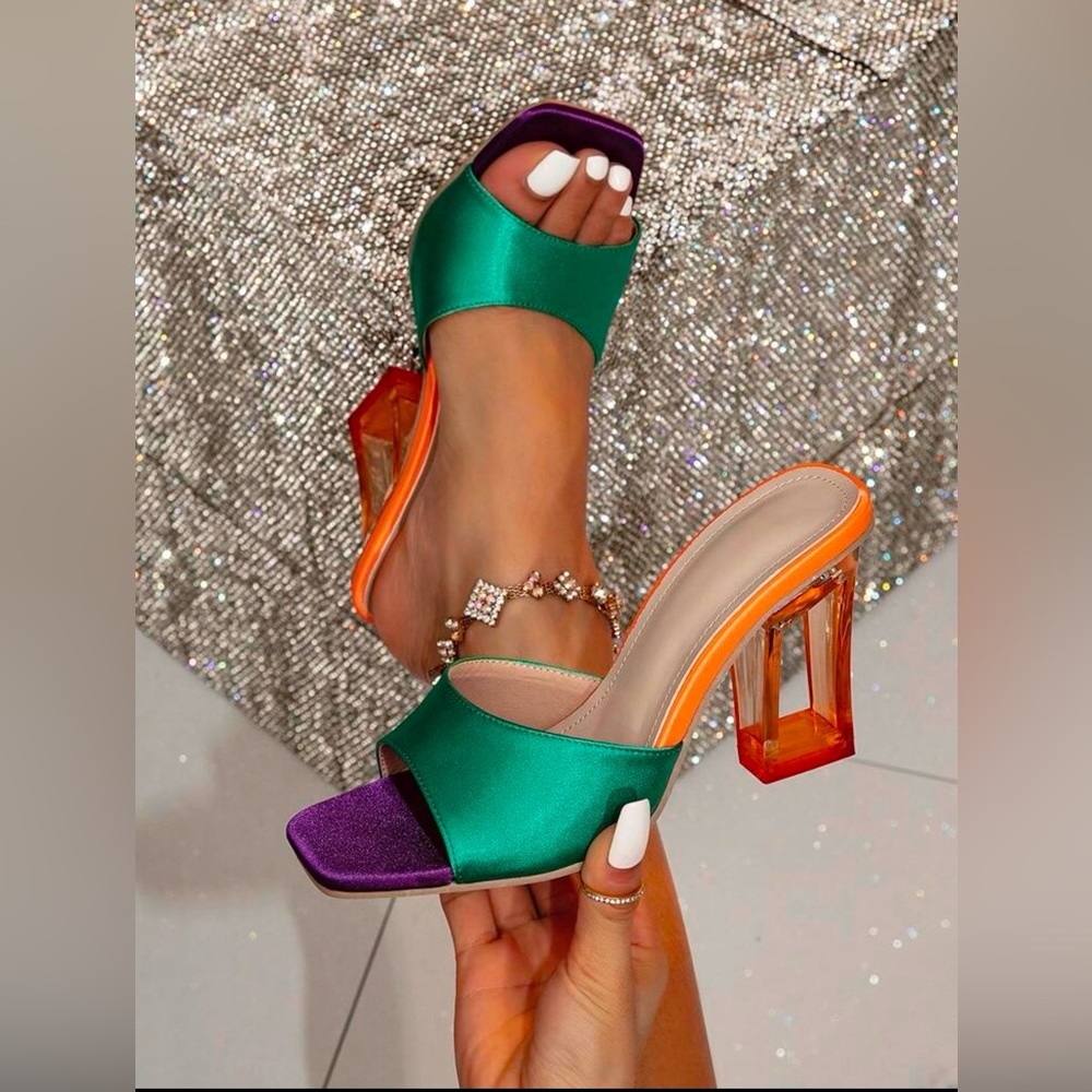 SHEIN Square Toe Colorblock Mule